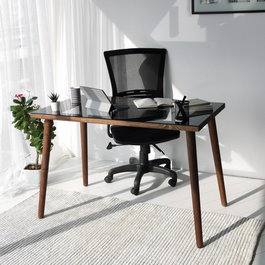 Hanah Home Mesa de estudio Cozy en Nogal con Cristal Templado